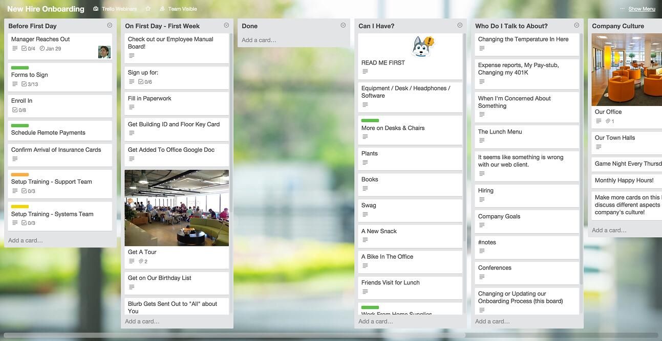 Trello onboarding template